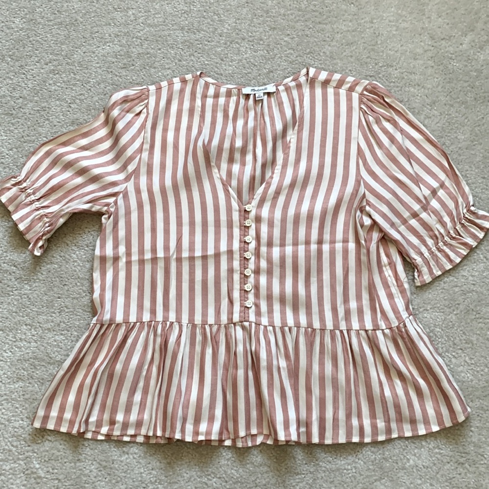 Madewell stripe pink cream top S petite